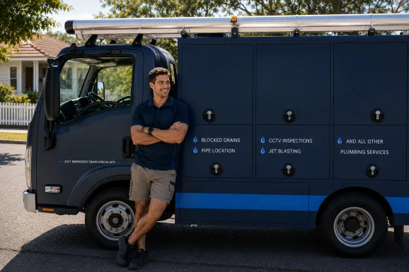 Our plumber with the service van on a Cheltenham job