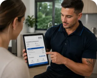 Plumber explaining a service estimate in Cheltenham